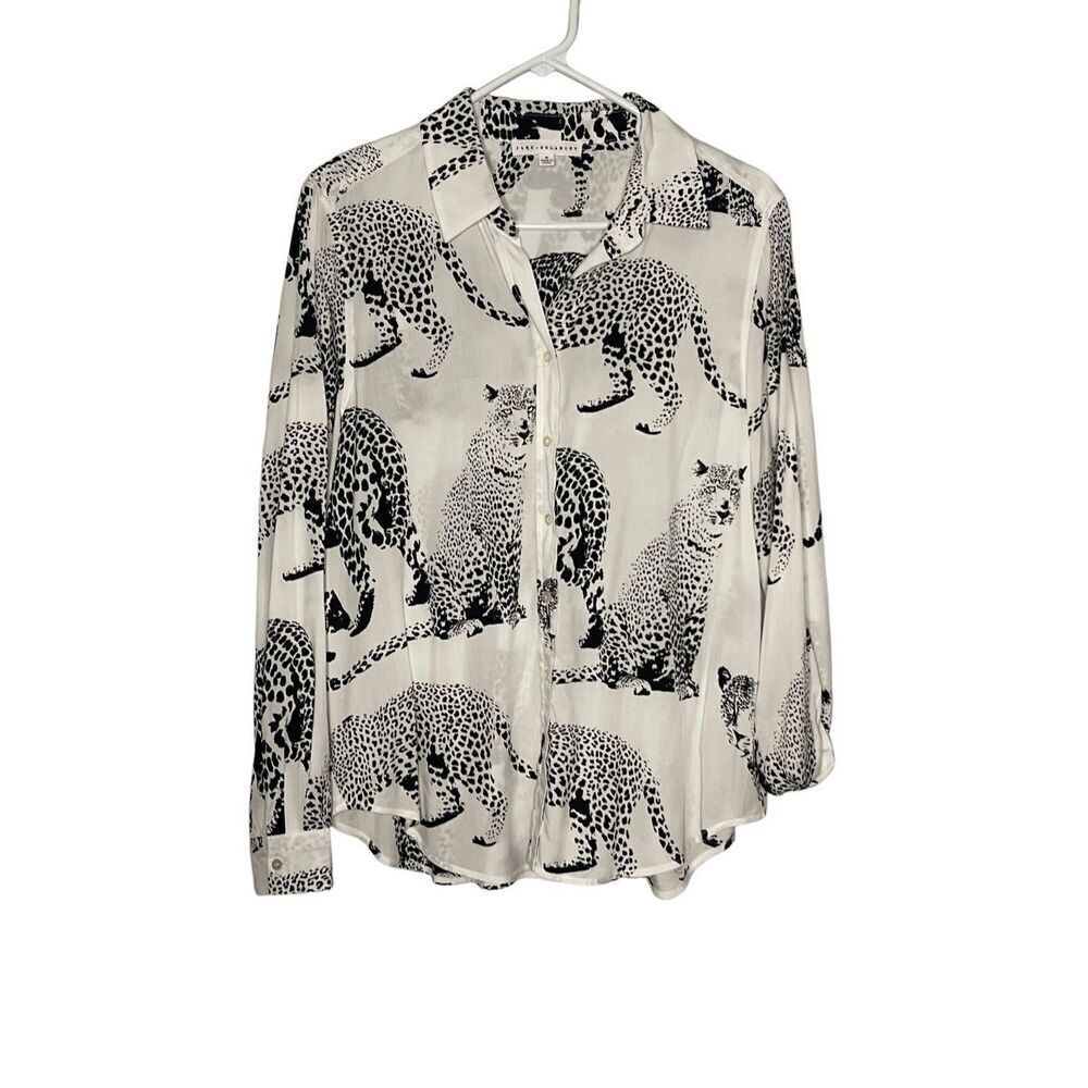 Jane and Delancey Black and White Leopard Novelty Print Button Front Shirt